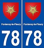 JINTORA - 2 Plaque immatriculation Voiture département 78 Fontenay-Le-Fleury Blason - Autocollant Voiture - Résistant aux intempéries - Vinyle Durable - Facile à Coller - Accessoire déco Original