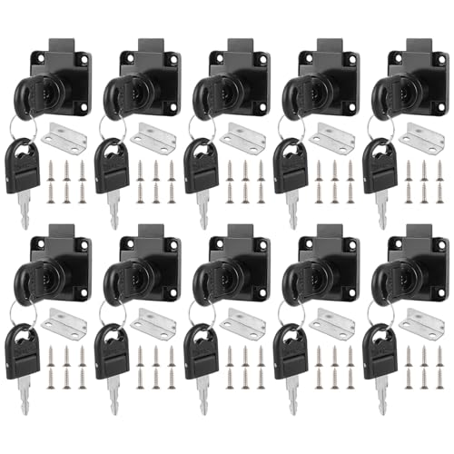 CYEER Black Cupboard Locks Set of 10 Zinc Alloy Cam Lock 22mm Cabinet Lock with Keys Different Cylinder Security Drawer Lock Mailbox Post Locker for Office Household Cabinet Mailbox Drawer