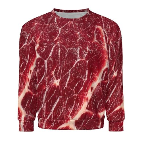 Beef Steak Texture Meat Men's Sweatshirt Casual Basic Loose Comfort Round Neck Graphic Print Sweaters Outdoor3