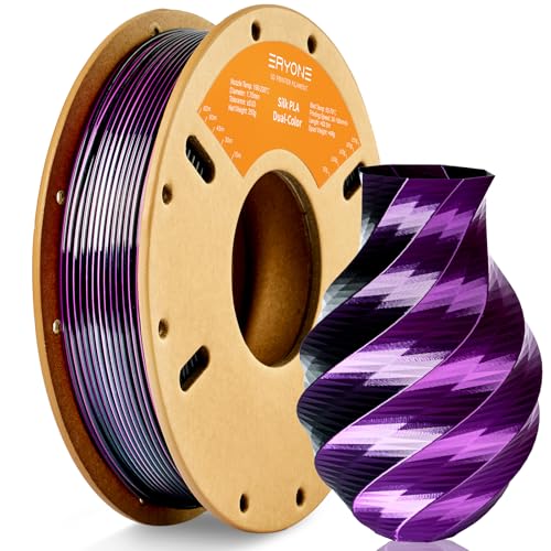 Image of ERYONE Silk Dual Color PLA Filament 3D Printer 1.75mm + /- 0.03mm, Bicolor Filament Two Tone PLA 250g(0.55lbs) Cardboard Spool, Black Purple