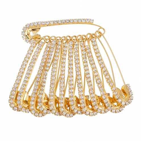 Image of 12 PCS Fancy Safety Pins, Rhinestone Gold and Sliver Safety Pins Large, Decorative Brooch Pins for Clothing, Women Crystal Brooch Pin for Clothes Hats Shawl