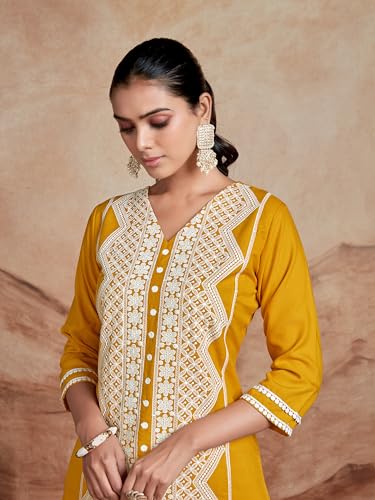 Image of EthnicJunction Women's Cotton Rayon Regular Fit Chikankari Embroidery Stright Kurta