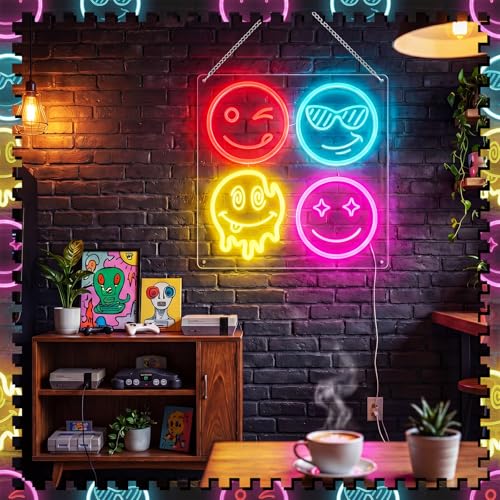Image of Retisee Smile Face Neon Classroom Sign Multicolor Smile Face LED Neon Light for Wall Decor Gifts LED Sign for Classroom Bedroom Party Bar Wedding Art Decoration Gifts