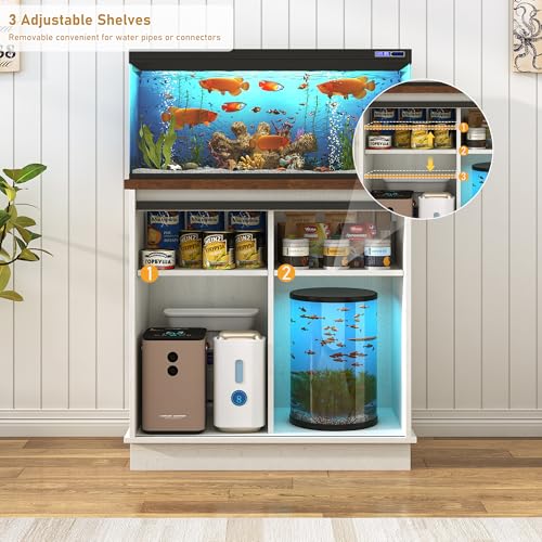 Image of Hlivelood Farmhouse 20 Gallon Fish Tank Stand with Power Outlet, Aquarium Stand w /Cabinet&Sliding Barn Door, Heavy Duty Reptile Tank Stand for Fish /Turtle /Reptile Terrarium, 1000LB Capacity, Rustic WH