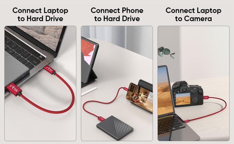 Image of rts Micro B to Type C Hard Drive Cable (50CM) USB C to Micro B Cord 10Gbps USB C to External Hard Disk Drive HDD cable Compatible for Seagate WD Hitachi Westgate, MacBook Air M2 Pro, iPhone 15