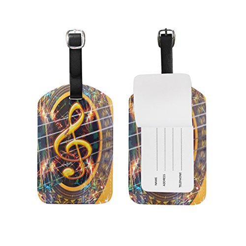 Guitare Musique DJ Etiquettes à Bagages de Valises Etiquette Nom Adresse ID en Cuir Tags pour Le Voyage(2pcs)