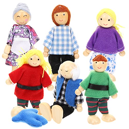 TOYANDONA 7 Piezas Conjunto de Muñecos de Madera para Muñecas Muñecos de rol para Figuras de con Ropa Azul Juguete Educativo para Interacción Familiar y Cuentos