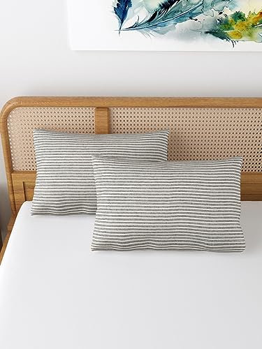 Image of 180 TC Pillow Cover Set of 2 | Pillow Cover Cotton 100% | Pillow Cover Set of 2 King Size | Wrinkle Free & Fade Resistance | Striped Pattern | Standard Size | All Season Use (Stripe Grey)