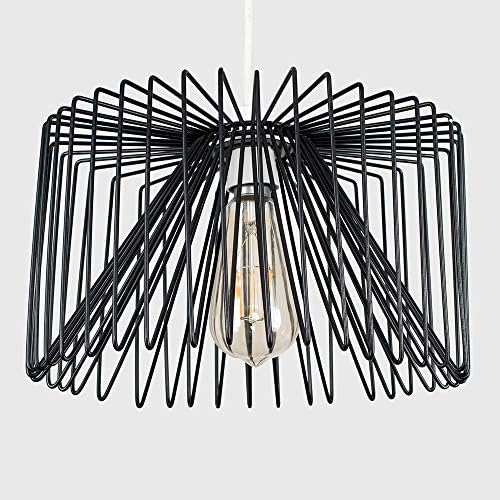 MiniSun Modern Black Non Electric Metal Wire Design Cylinder Shaped Light Pendant Shade - Complete with 4w LED Filament Bulb [2700K Warm White]