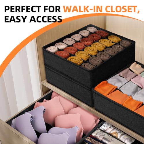 Image of Criusia 6 Pack Sock Underwear Drawer Organizer Dividers - Dresser Organizer for Baby Clothes - Closet Organizers and Storage for Bedroom Essentials for Dorm Room /New Home /Apartment (Black)