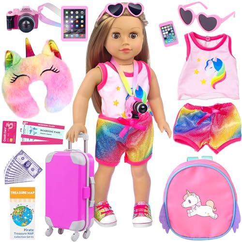image for ZITA ELEMENT 24 Pcs 18 Inch Girl Doll Accessories Suitcase Luggage Tra
