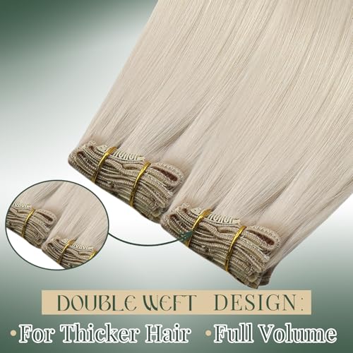 Image of Ugeat Seamless Clip in Hair Extensions Human Hair Blonde 22 Inch 7pcs 120g | Real Human Hair Extensions Clip ins , Hair Clip on Extensions Platinum Blonde , Straight Texture