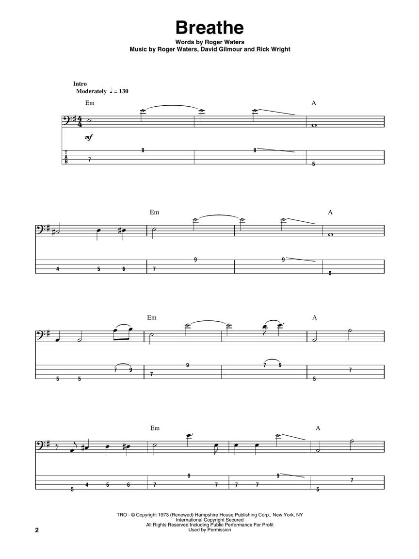 Pink Floyd - Dark Side of the Moon. Solo pour Guitare Basse. Comprend Enregistrement(s) en ligne