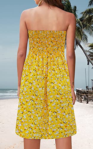 Image of Zyyfly Strapless Dress for Women Summer Beach Boho Smocked Tube Top Dress