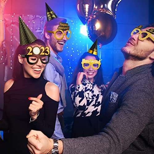 Outus 24 Pieces New Years Eve Party Supplies 2023 New Years 2023 Glasses 2023 Black and Gold Party Hats for Happy New Year Gift New Year's Eve Party New Years Eve Accessories