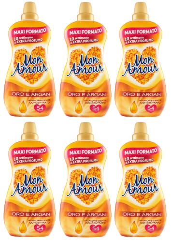 Paglieri Mon Amour Ammorbidente Concentrato Oro e Argan Lot de 6 adoucissants liquides concentrés Or et Argan 54 lavages 1350 ml