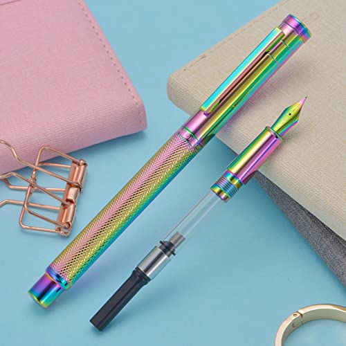 Image of Hongdian 1851 Rainbow Forest Fountain Pen Medium Nib with Converter and Metal Pen Case Set