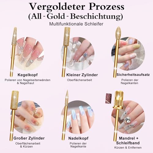 Nagelfräser, Elektrische Nagelfeile für Acryl und Gelnägel, Professionell Nagelfräser, Efile Maniküre und Pediküre Set mit goldenen Nagelfräserbiten für Home Salon Gebrauch
