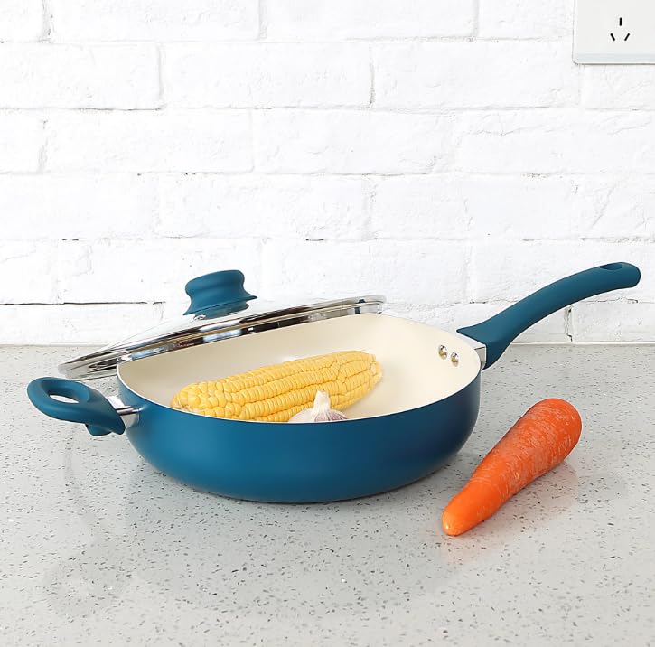 Ceramic Aluminum Nonstick Jumbo Cooker, Aluminum Body, Riveted Handle, 12 inch