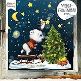 Wandtattoo Loft Fensterbild Weihnachten Bär mit Pinguin Weihnachtsbaum Wiederverwendbare Fensteraufkleber Fensterdeko Kinderzimmer