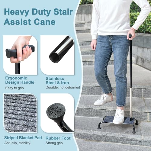 NEAUDE Stair Climbing Assist Cane for Seniors, Stair Lifts Walker Elderly, Mobile Half Step Aid Stair Helper, Adjustable 4 Prong Standing Quad Cane Large Base, Portable Walking Stick for Stability by NEAUDE - Image 4