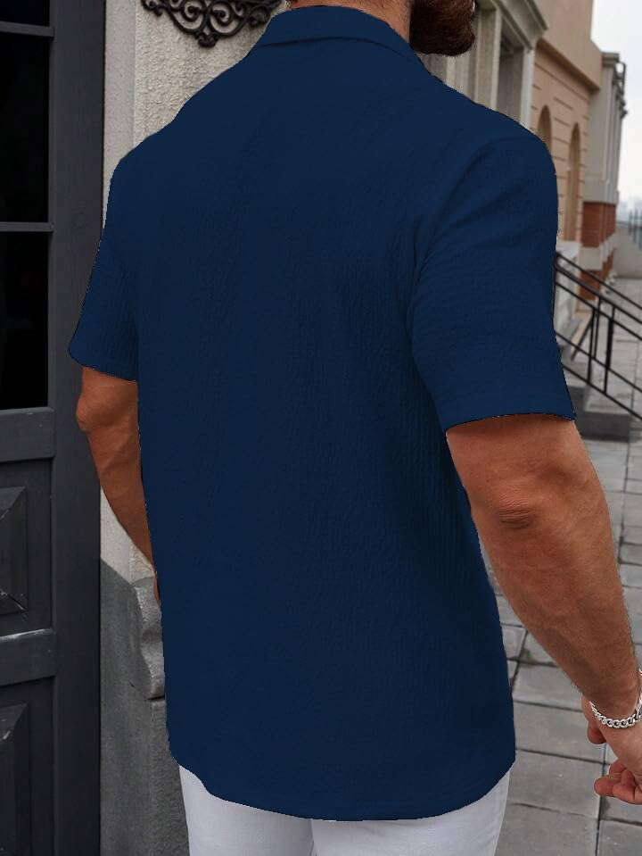 Image of COMBRAIDED Men's Regular Fit Cotton Blend Shirts | Half Sleeve Solid Pattern | Casual Wear for Everyday Style