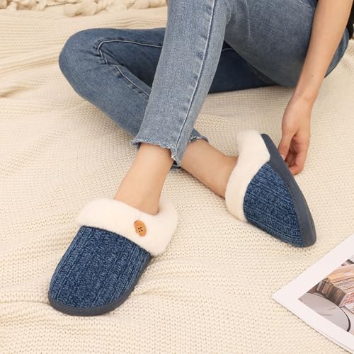 Image of Evshine Warm Knit House Slippers for Women Comfy Wool-Like Lined Chenille Slippers with Memory Foam and Indoor Outdoor Soles