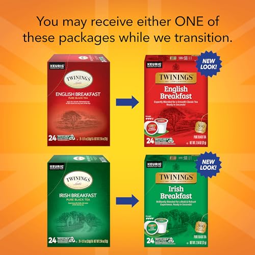 Image of Twinings English Breakfast Black Tea K-Cups for Keurig, 24 Count (Pack of 1) + Irish Breakfast Black Tea K-Cups for Keurig, 24 Count (Pack of 1)