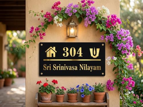 Image of Personalized Waterproof Luxury Door Name Plates for Home Entrance (15x30 Cm) with 3D Letters- Ideal for Home, Office and Outdoor Entrances With Stainless Steel Screws || Door name plates (Black&Gold)