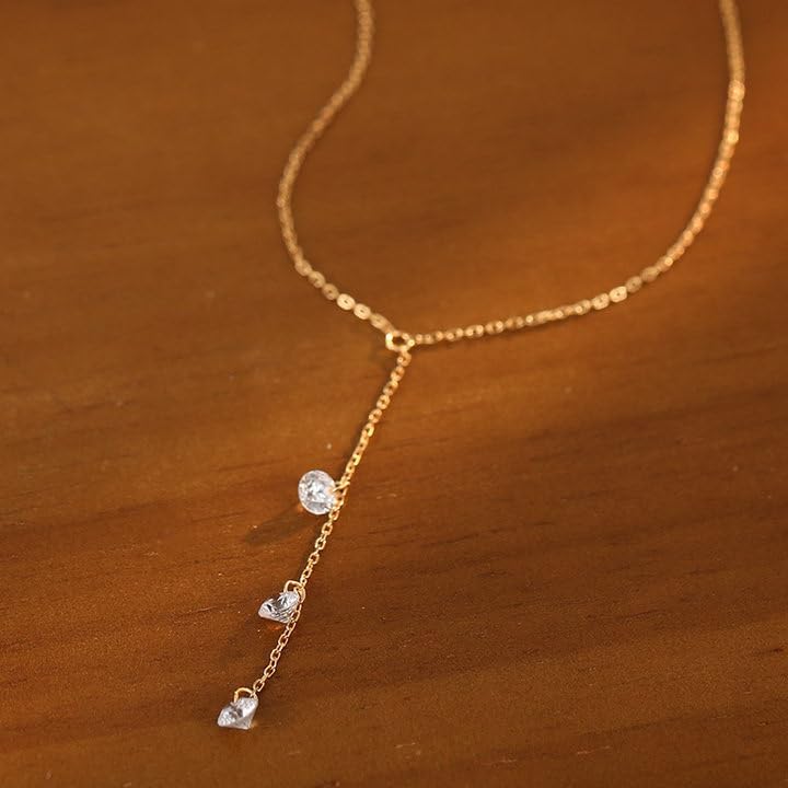Lariat Necklace for Women, 925 Sterling Silver Dainty Cubic Zirconia Long Necklaces 14k Gold Plated Trendy Y Shape Drop Pendant Necklace for Mother Daughter Birthday Valentines Day Jewelry Gifts - Image 7