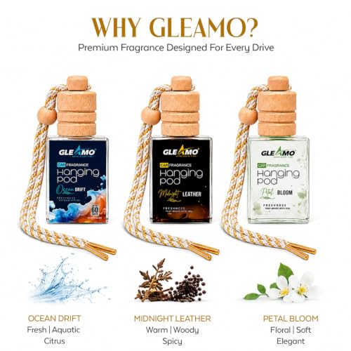 Image of Car Perfume Combo Pack of 3 Air Freshener | Ocean Drift, Petal Bloom & Midnight Leather | Odour Eliminator for Cars, SUVs, & Vans | Premium Auto Interior Freshener Gift Set | 30ml
