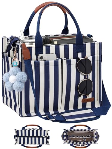 Image of FIORETTO Womens Canvas Tote Bag Purse with Individual Compartment, Zipper Top, Reinforced Bottom & Luggage Sleeve