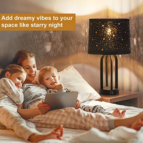 Image of Black Drum Lampshades Set of 2 with Sky Stars Design, 11.6 inch x 12.6 inch x 9.8 inch | Fabric Lamp Shades for Table Lamps, Floor Lamps, Modern Lampshade for Bedroom, Spider, Harp Holders Included, Easy Assembly