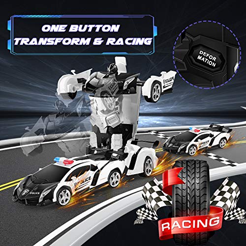 FIGROL Transform RC Car Robot, Remote Control Car Independent 2.4G Robot Deformation Car Toy with One Button Transformation & 360 Rotation 1:18 Scale