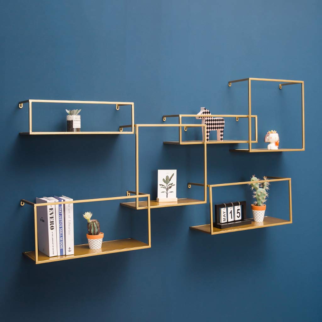 YUANCHUTOP Nordic Shelf, Floating Wall Shelves, Metal Wall Storage Racks for Plant Displays, Decorative Office, Bathroom & Bedroom Storage Solutions (Gold)
