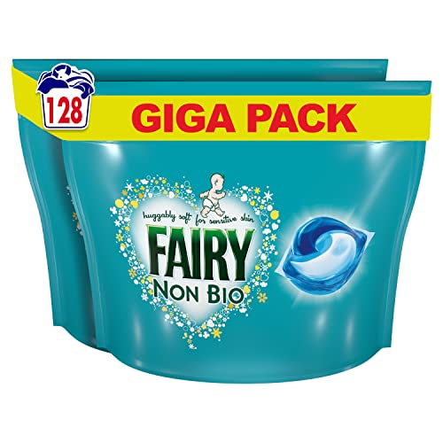 Fairy Non-Bio All-in-1 PODS Washing Liquid Laundry Detergent Tablets/Capsules, 128 Washes (64 x 2), Huggably Soft for Sensitive Skin