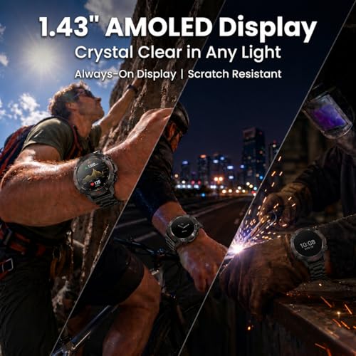 Image of WalkerFit Rugged Smart Watch for Men, 1.43 inch AMOLED 5ATM Waterproof, 2 Bands