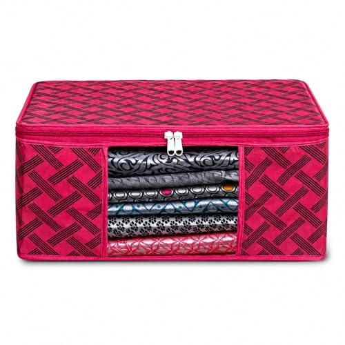 Image of Saree Organizer For Wardrobe - Foldable Saree Covers With Zip, Multipurpose Storage Bag For Suit, Lehanga, Dress Packing With Transparent Window, Pack of 1