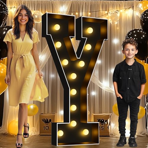 Image of Pooqla 4FT Marquee Light Up Letters, Black Large Letter Y Party Decorations | LED Marquee Letters 4 Feet Tall, Black Giant Mosaic Letters Gift for Boys Men Birthday Anniversary Wedding Decoration