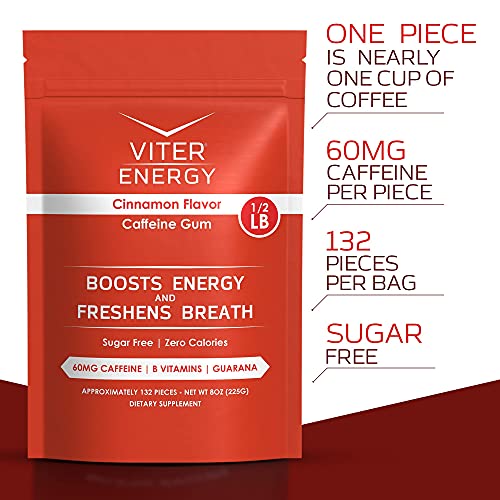 Viter Energy Caffeine Gum Cinnamon Flavor 6 Pack And 1/2 Pound Bulk Bag Bundle - 60Mg Caffeine, B Vitamins, Guarana, Sugar Free, Vegan, Chewing Gum, Powerful Energy Booster For Focus And Alertness #TOP2
