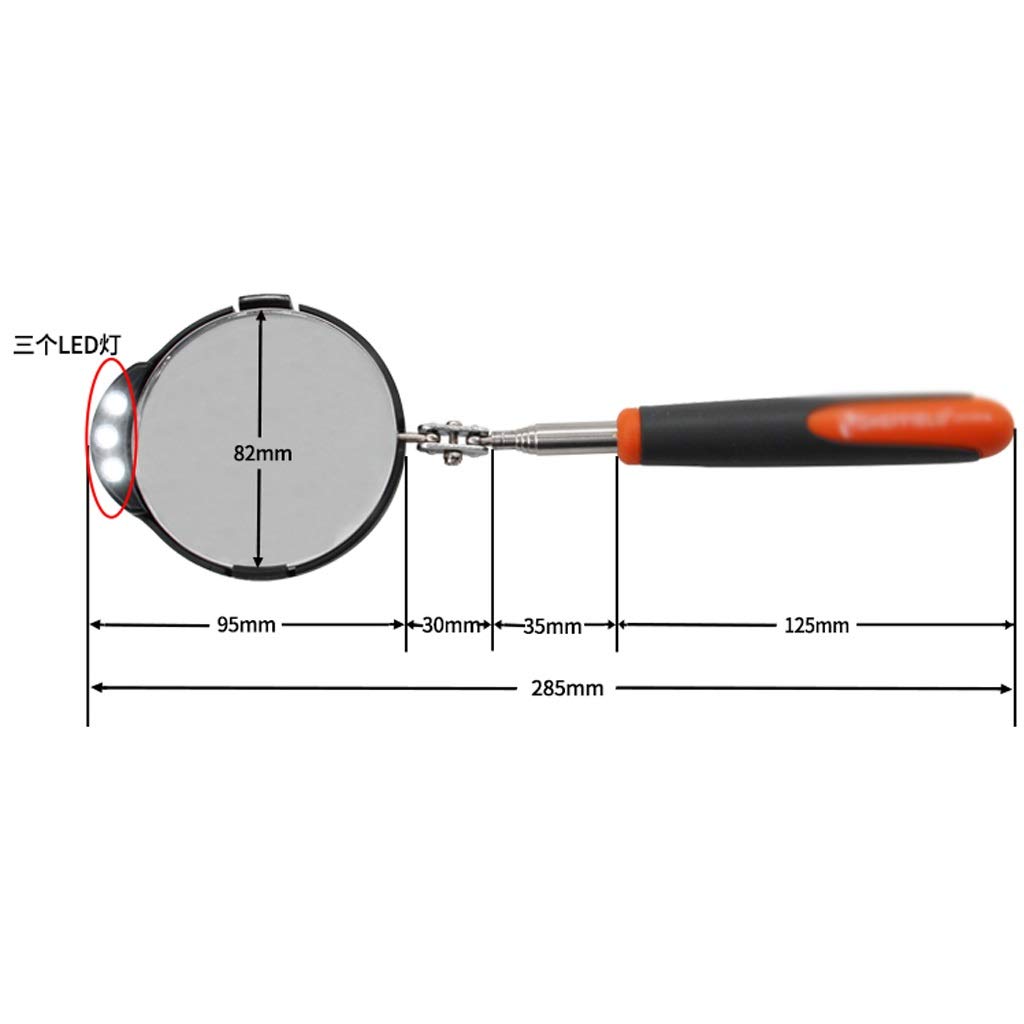 Espejo de tráfico, reparación Ajustable, chasis de vehículo, Espejo de inspección telescópico con luz LED