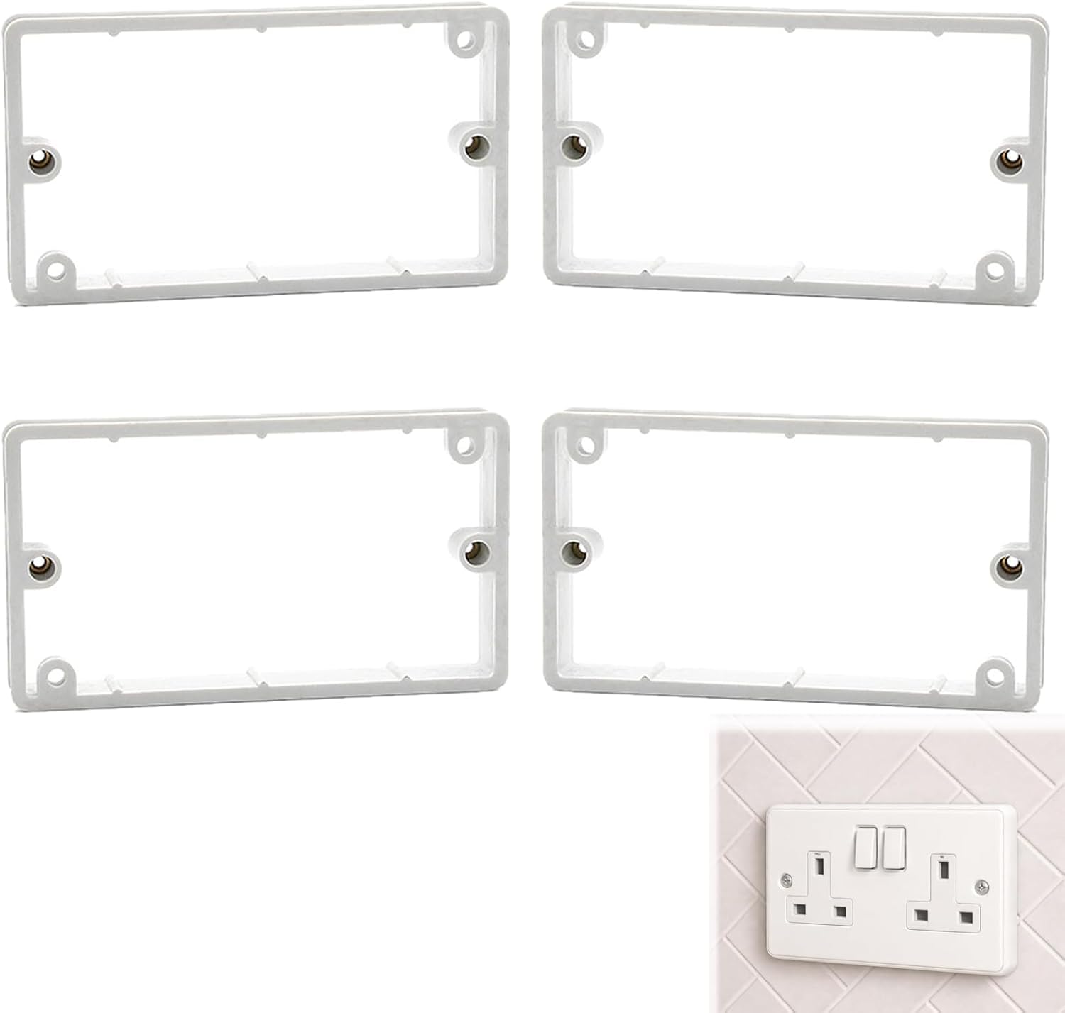 4 Pcs Double Socket Spacer, Electrical Socket Spacer, 20mm Electrical Light Switch Spacer Surround for Tiles and Panels (White)