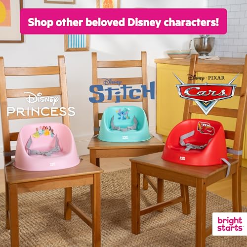 Image of Bright Starts Disney Princess My Spot Easy-Clean Baby Booster Feeding Chair, 3-Point Harness, Washable Removable Straps, Pink