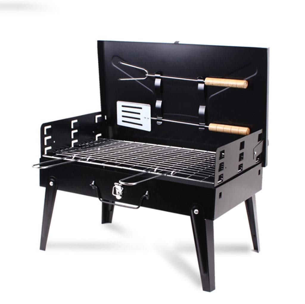 KATUEFUIU Outdoor folding charcoal barbecue grill, portable box type small BBQ grill, windshield design, suitable for 4~6 people outdoor garden patio camping trip party barbecue