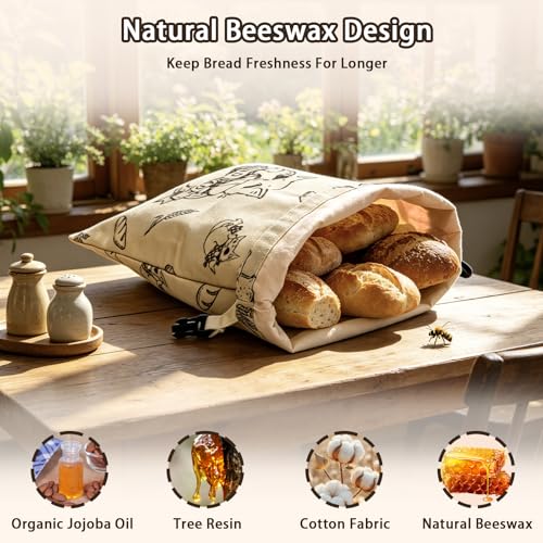 Beeswax Bread Bags for Homemade Bread & Sourdough, 2 Pack XL 16.4x12.8 in Linen Organic Bread Storage with Cat Pattern, Keeps Fresh Longer — view 4