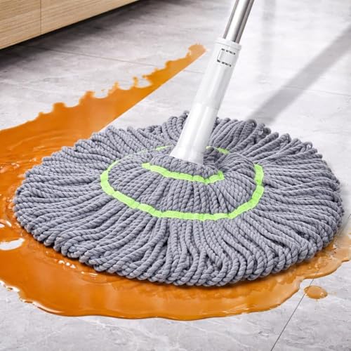 Image of Microfiber Twist Mop with Self Wringing Squeeze - Grey | Telescopic Extendable Long Handle | 360 Rotating Floor Mop for Wet & Dry Cleaning | Ideal for Tiles, Marble & Wooden Floors