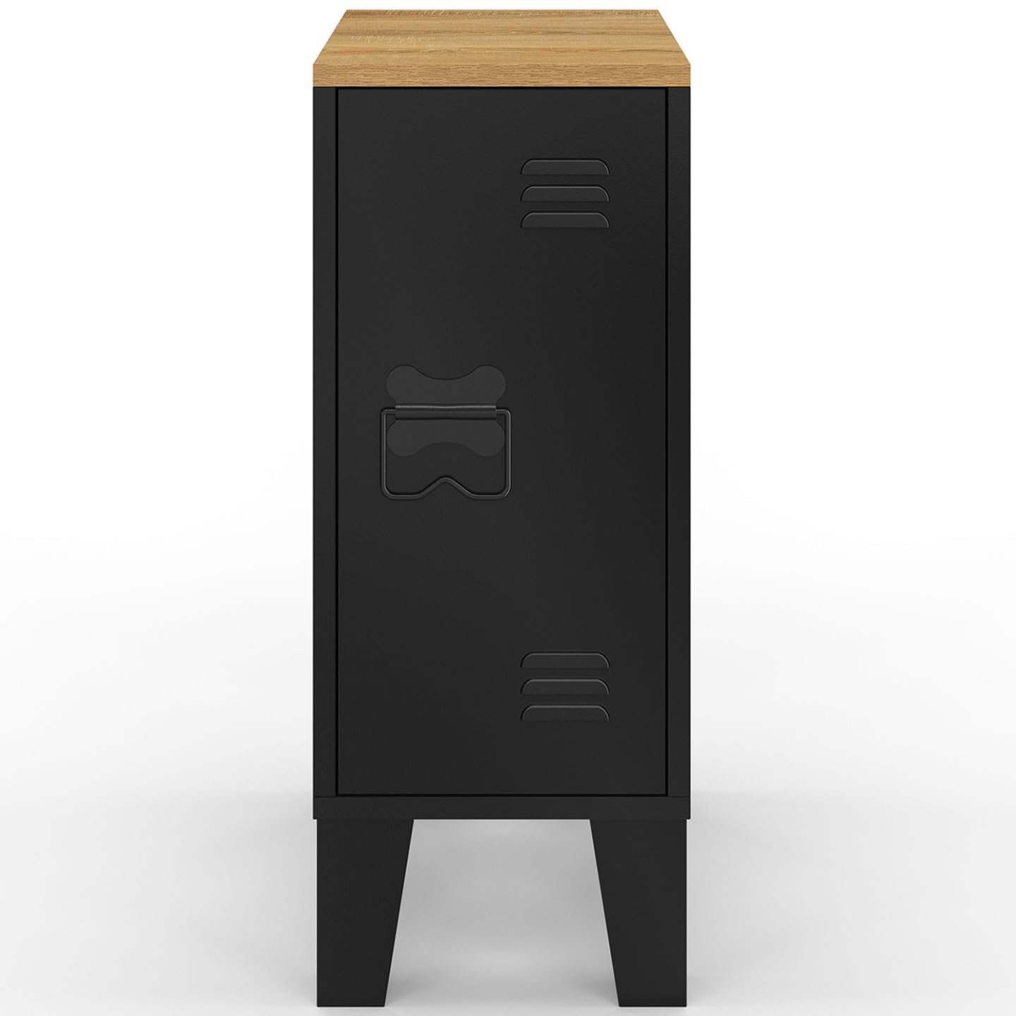 IDMarket - Lot de 2 Tables de Chevet étroites Ester 1 Porte métal Noir Plateau façon hêtre Design Industriel