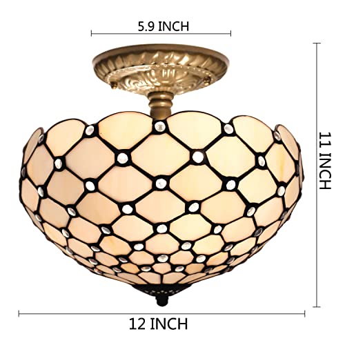Image of WERFACTORY Tiffany Ceiling Light Fixture 12 Inch Semi Flush Mount Lamp