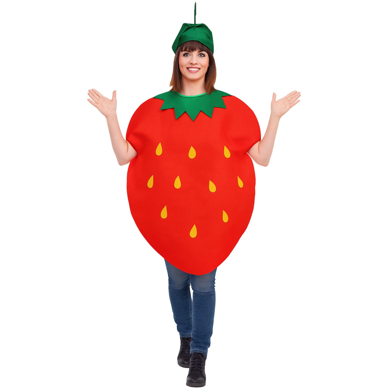 GWAWG Strawberry Costume for Adults,Strawberry Fancy Dress Outfits with Headpieces,Comfortable&Lightweight,One Size Fits Most for Halloween Themed Parties