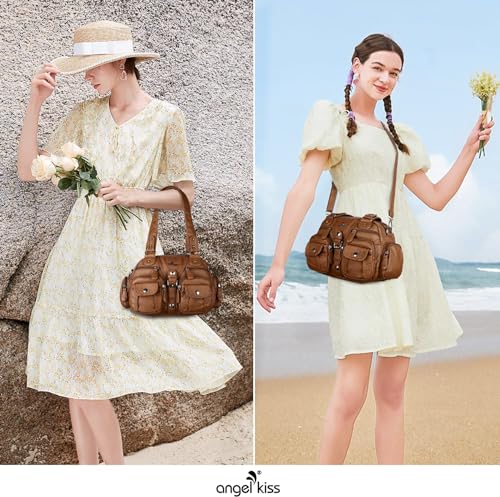 Image of Angel Kiss Hobo Crossbody Purses for Women Shoulder Bag Multipocket Soft Hobo Purses Removable Strap Leather Handbags